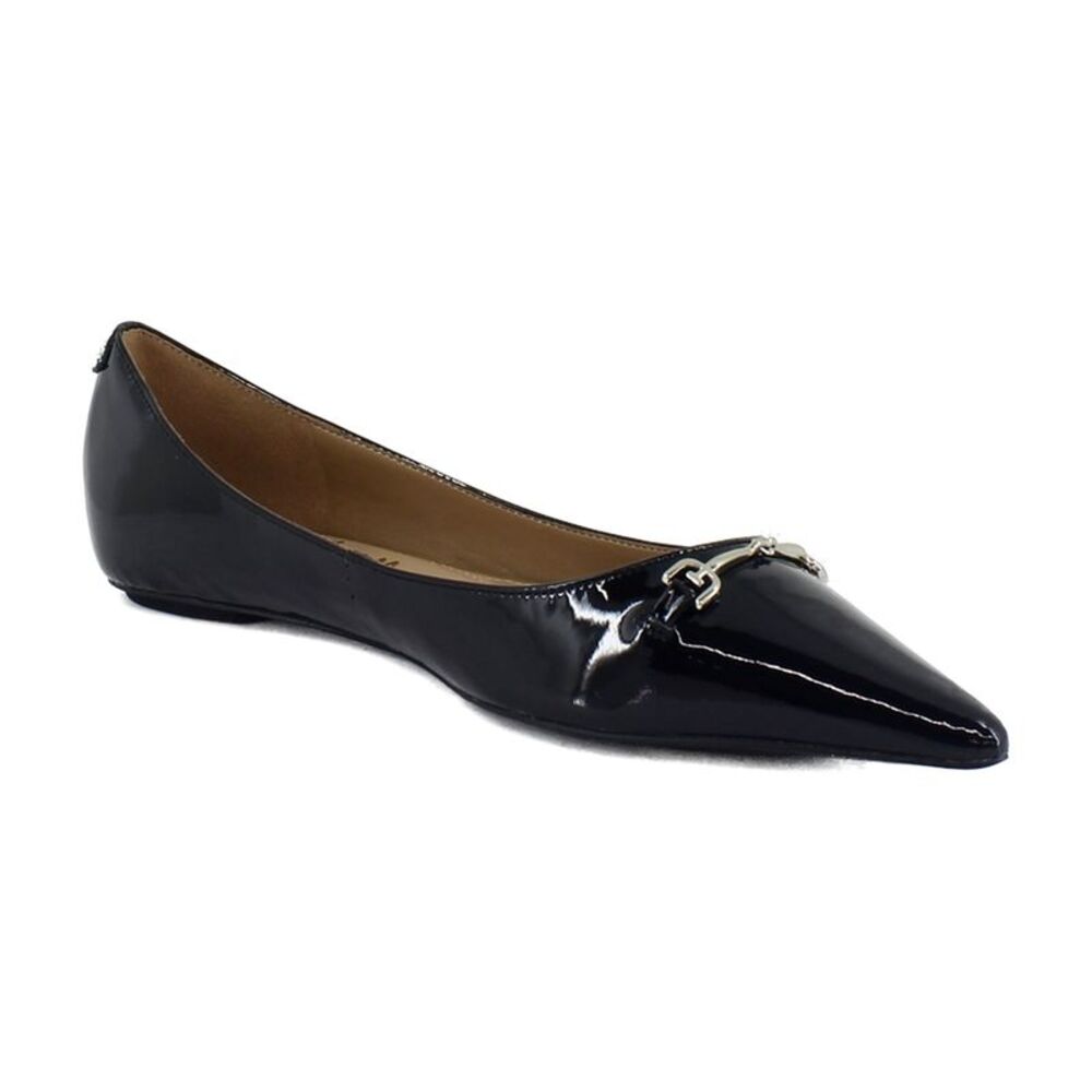 Sam Edelman Black Patent Pointed Toe Flat with Silver Hardware